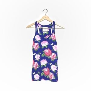 Abercrombie & Fitch Y2K Blue & Pink Rose Floral Racerback Tank Top Size S